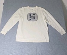 Vtg 90s Levis L2 Graphic Long Sleeve Shirt L Cream Off White Made In USA Skate