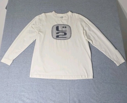 Levi's, Vtg 90s Levis L2 Graphic Long Sleeve Shirt L Cream Off White Made In USA Skate