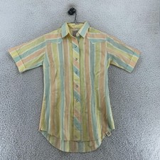 Vintage 70s H Bar C Ranchwear Pastel Striped Shirt Mens 32 FITS XS Pearl Snap