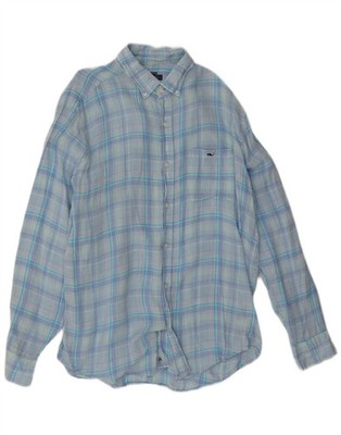 Vineyard Vines Herren Hemd Classic Fit Large blau kariert Leinen GB09