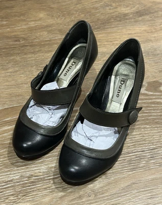 Dune Black Leather Mary Jane Stiletto High Heels Round Toe Button UK 3 - Image 1 of 4