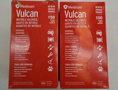 2 OPEN BOXES MEDICOM Vulcan Latex-Free Indigo Nitrile Gloves, Size M - 150 Count