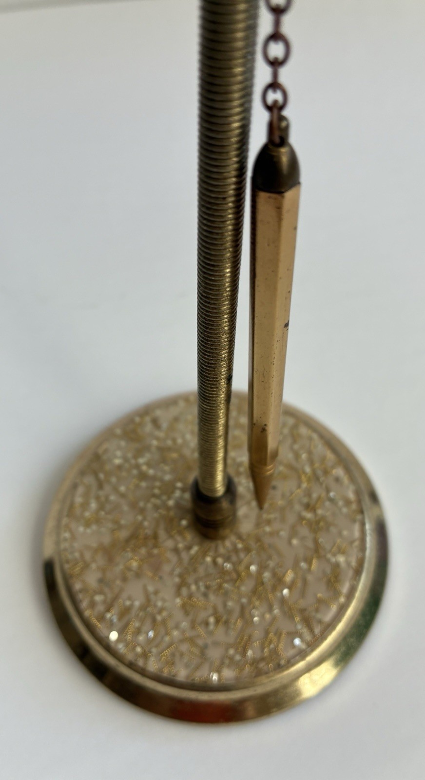 Park-Sherman VTG Mechanical Pencil Spring Stand Lt Pink Confetti Base Gold Metal