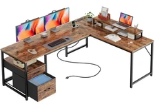 63 Inch L Shaped Desk with Power Outlets and USB-C Port, Computer Corner Home...