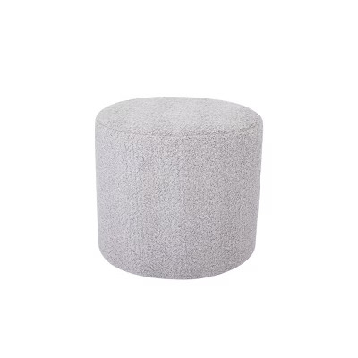 19" Round Pouf Ottoman Gray Faux Shearling Lightweight - WOVENBYRD