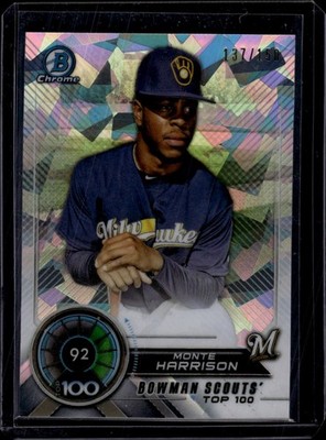 2018 Bowman Chrome Scouts Top 100 Atomic #BTP-92 Monte Harrison Brewers /150