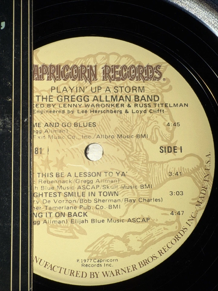 THE GREGG ALLMAN BAND PLAYIN UP A STORM 12" LP VINYL RECORD CAPRICORN 1977 Nm/Mt - Image 3 of 4