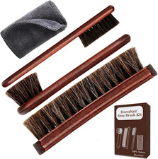 4-Piece 100 Horse Hair Shoe Brush Kit for Leather Care Professional Dauber ...