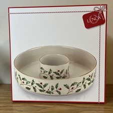 Lenox Holiday Chip Dip Set 12 Holly Berries