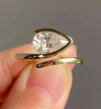 1Ct Pear Cut Lab Created Diamond Women's Engagement Ring 14K Yellow Gold Finish