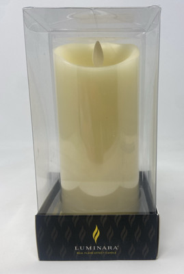 NEW Luminara 3.5'' x 6.5 Vanilla Scented Pillar Real Flame Effect Candle w/Timer