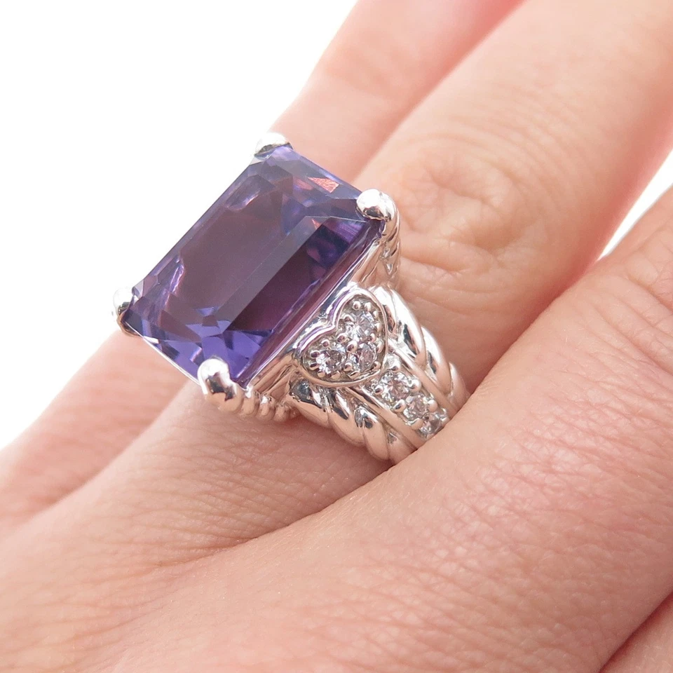 Anillo JUDITH RIPKA 925 Plata de Ley Real Corte Esmeralda Amatista y C Z Talla 6.25 Foto 2 de 4