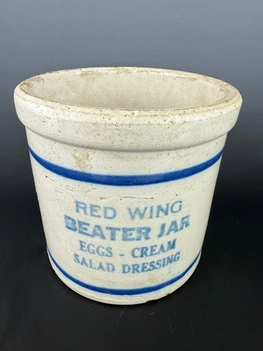 Antique Red Wing Beater Jar Eggs Cream Salad Dressing Stoneware Advertising 5"