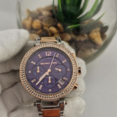NEU MICHAEL KORS MK6141 DAMEN UHR BICOLOR ARMBAND BLAUES ZIFFERBLATT SILBER GEHÄUSE