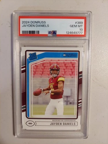 JAYDEN DANIELS PSA 10 2024 PANINI DONRUSS #389 RATED ROOKIE RC COMMANDERS