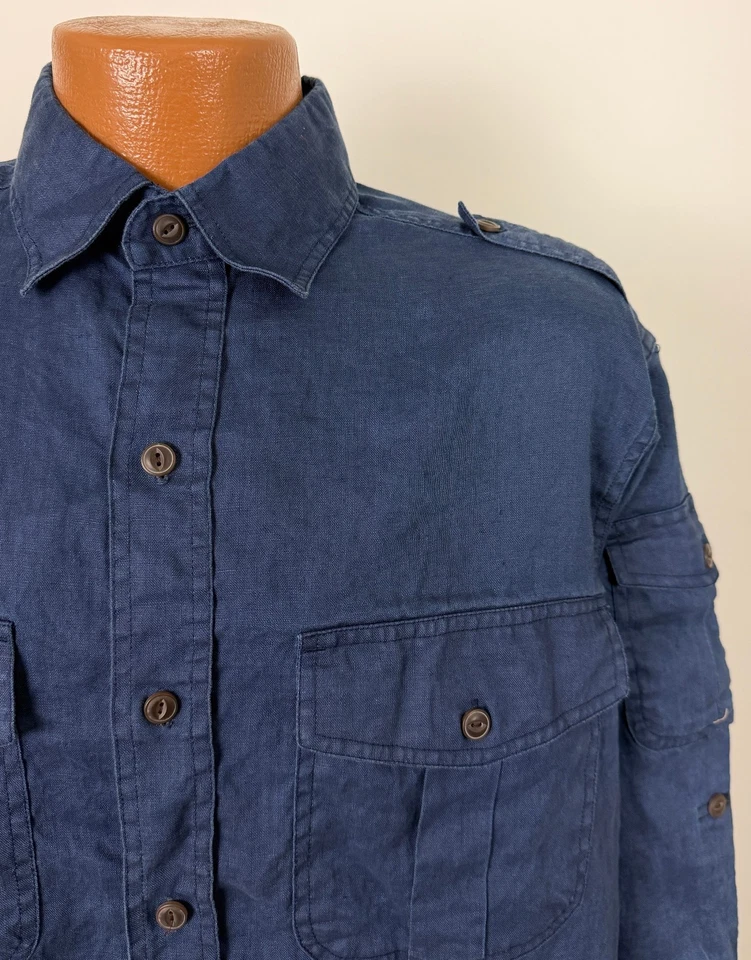 Orvis Shirt Men Medium Linen Safari Minimal Indigo Outdoors Travel Long Sleeve - Image 2 of 4