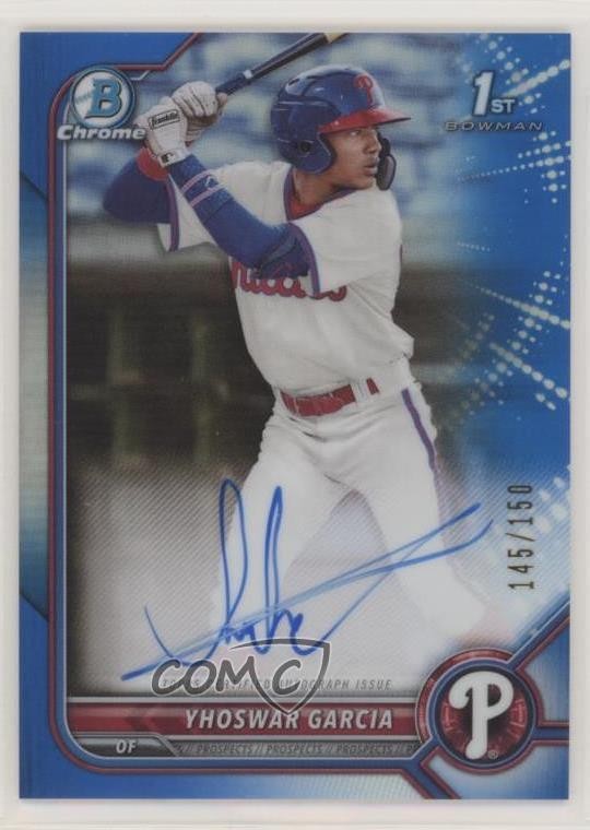 2022 Bowman Chrome Prospect Blue Refractor /150 Yhoswar Garcia #CPA-YG Auto 0c3e
