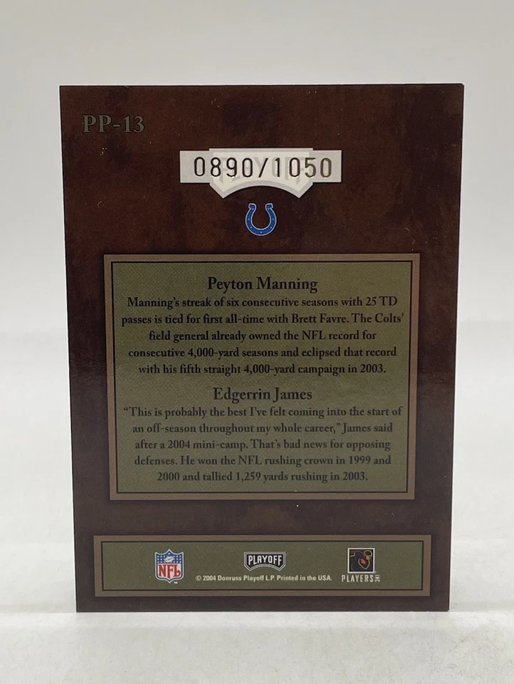 2004 Playoff Hogg Heaven Pig Pals #PP-13 Peyton Manning-Edgerrin James /1050 - Image 2 of 4