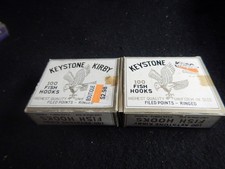 X2 vintag boxes of Keystone Kirby 139A fish hooks 100 ea filed points ringed