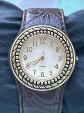 Gold Tone Brown Band Women s Cuff Watch