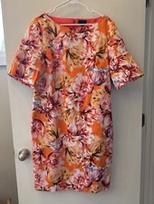 NICE! Carlisle Collection Size 16 Tropical Floral Sheath Dress Pink Orange
