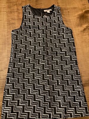 Forever 21 Sleeveless Shift Dress Black White Zig Zag Chevron, NWT, Large