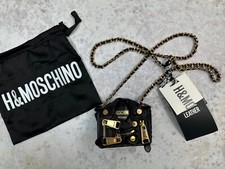 MOSCHINO FOR H M CROSSBODY MICRO BLACK LEATHER BAG BIKER JACKET STYLE DUST POUCH