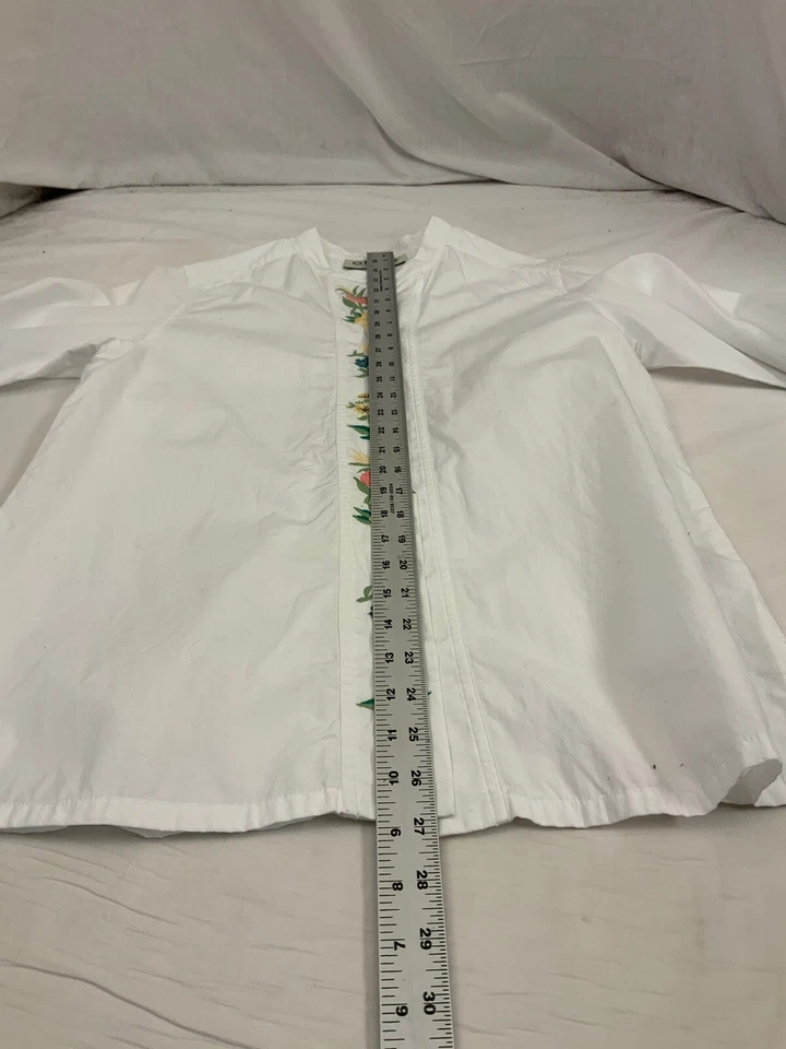 Camisa Orvis Talla 10 Blanca Abotonada 100% Algodón Manga Larga Floral YGI V1-577 Foto 4 de 4
