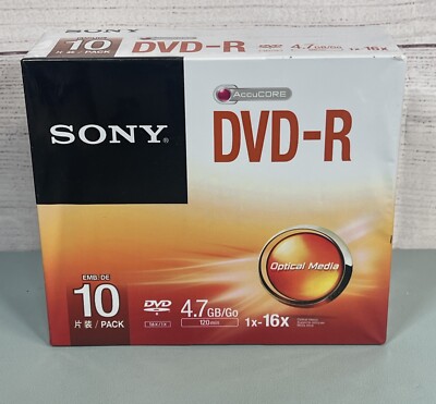 Sony DVD-R 120min 10 Pack 4.7GB 1X-16X Blank Discs Optical Media - NEW SEALED