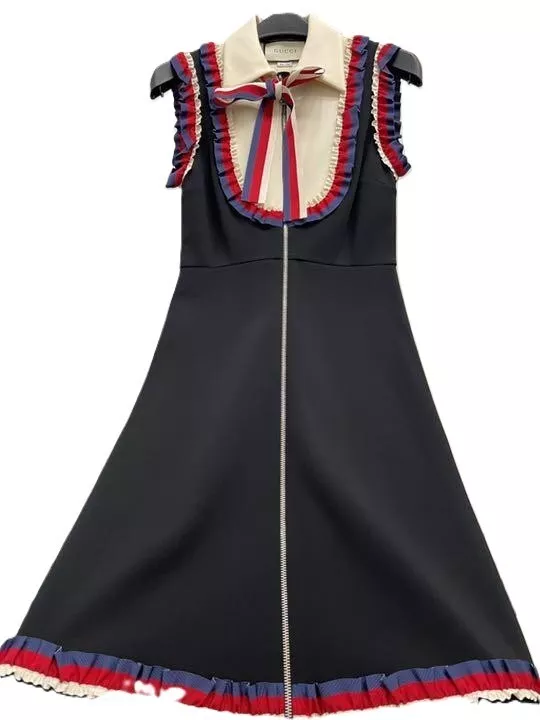 Robe une pièce GUCCI Sylvie marine ligne sherry devant fermeture éclair ruban occasion taille S
