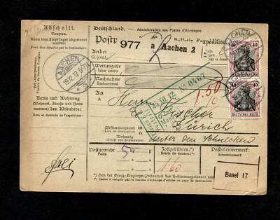 Dt. Rich 1912 ''Aachen'' Mef Friedensdruck Package Card (#6699)