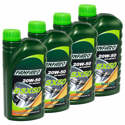 4x 1 Liter FANFARO Motoröl GSX 50 20W-50 API SN/CH-4 Motorenöl Motor Universalöl