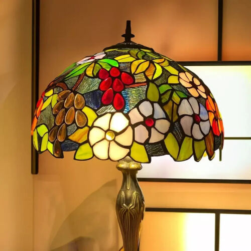16 Inch Tiffany Style Table Lamp Handcrafted Stained Glass Bedside Light Desk UK - Picture 3 of 8