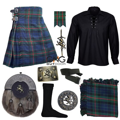 Herren 10 Teile Löwe Rampant Sporran Kilt Outfit Hochzeit Kilt Set
