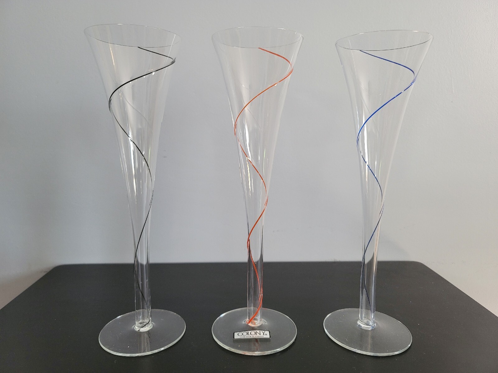 Set of 3 Colony Hand Made In Romania 6oz Glass Champagne Flutes eBay