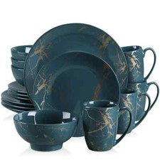 Plates And Bowls Sets For 4 Porcelain Dinnerware Sets 16 Piece Gold Splash Glazi