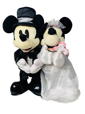 Mickey Minnie Bride Groom Disney Shopping 15.5 Inch Plush Set