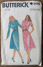 Vintage 80s Butterick 3135 Sewing Pattern Lace Ruffle Collar Dress 16 38" CUT