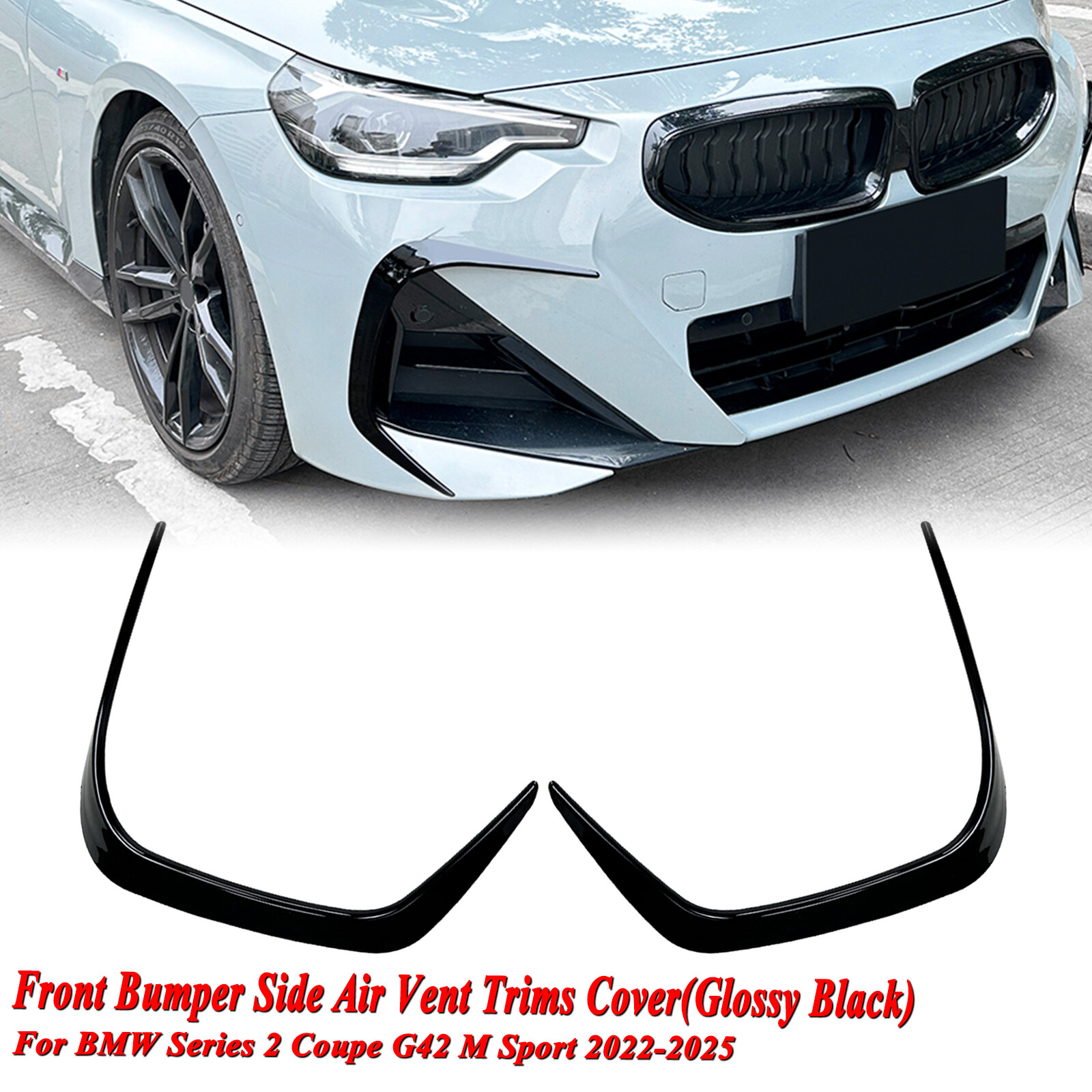Front Bumper Side Vent Trim Cover For BMW G42 Coupe M Sport 2022-25 Gloss Black