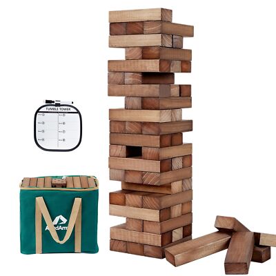 Giant Tumble Tower Stack from 2Ft to Over 4.2Ft 54 PCS Pine Wooden Stacking T...