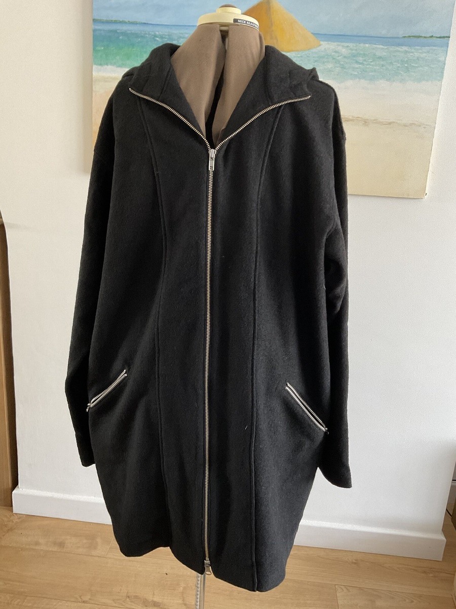 YOHJI YAMAMOTO BLACK WOOL HOODED LONG JACKET SIZE M ZIP UP | eBay