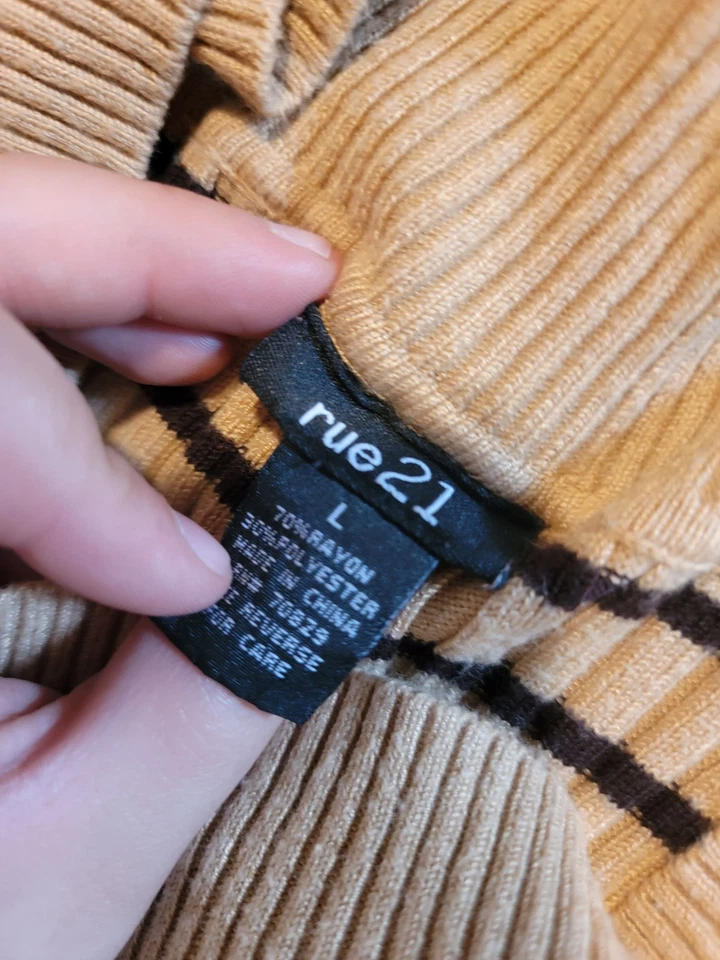 女式 Rue 21 棕色条纹连衣裙大号 — 第 3/4 张图片