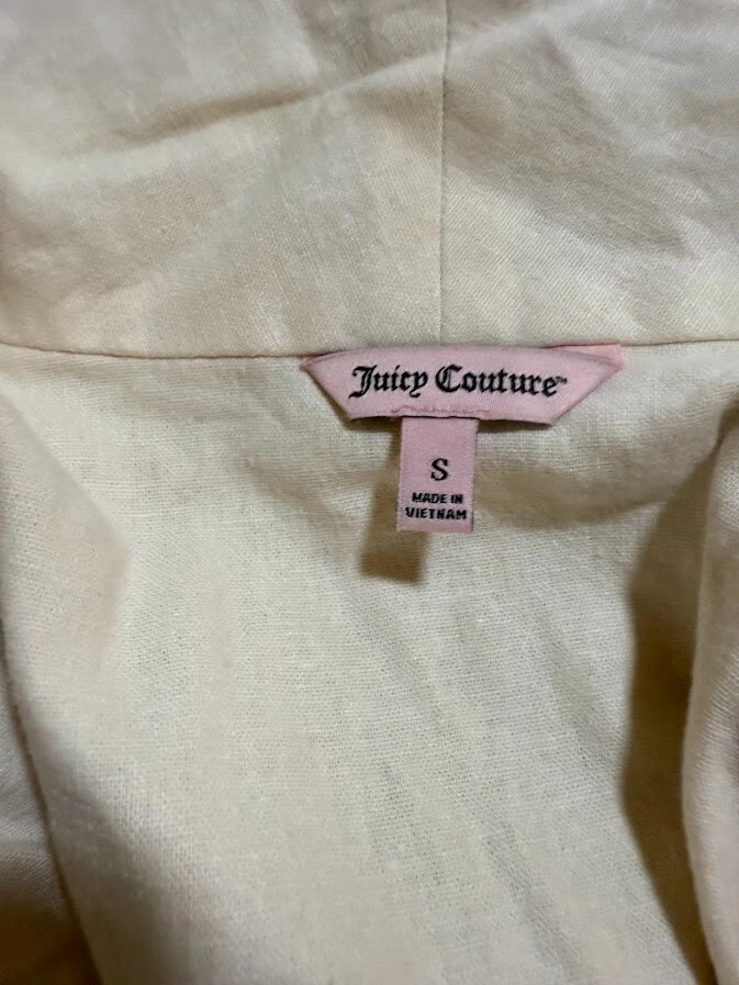 Juicy Couture Vest Womens Small Beige Linen Open Front Tie Top Ladies - Image 2 of 4