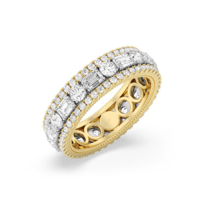 Gelbgold 18K massiver im Labor gezüchteter Diamant 4 Kt Smaragdschliff Ewigke...