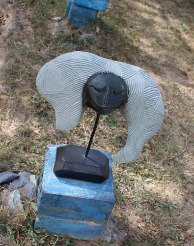 Sculpture en pierre de Shona buste abstrait Zimbabwe fier de mes cheveux art signé Shona - Photo 6 sur 12