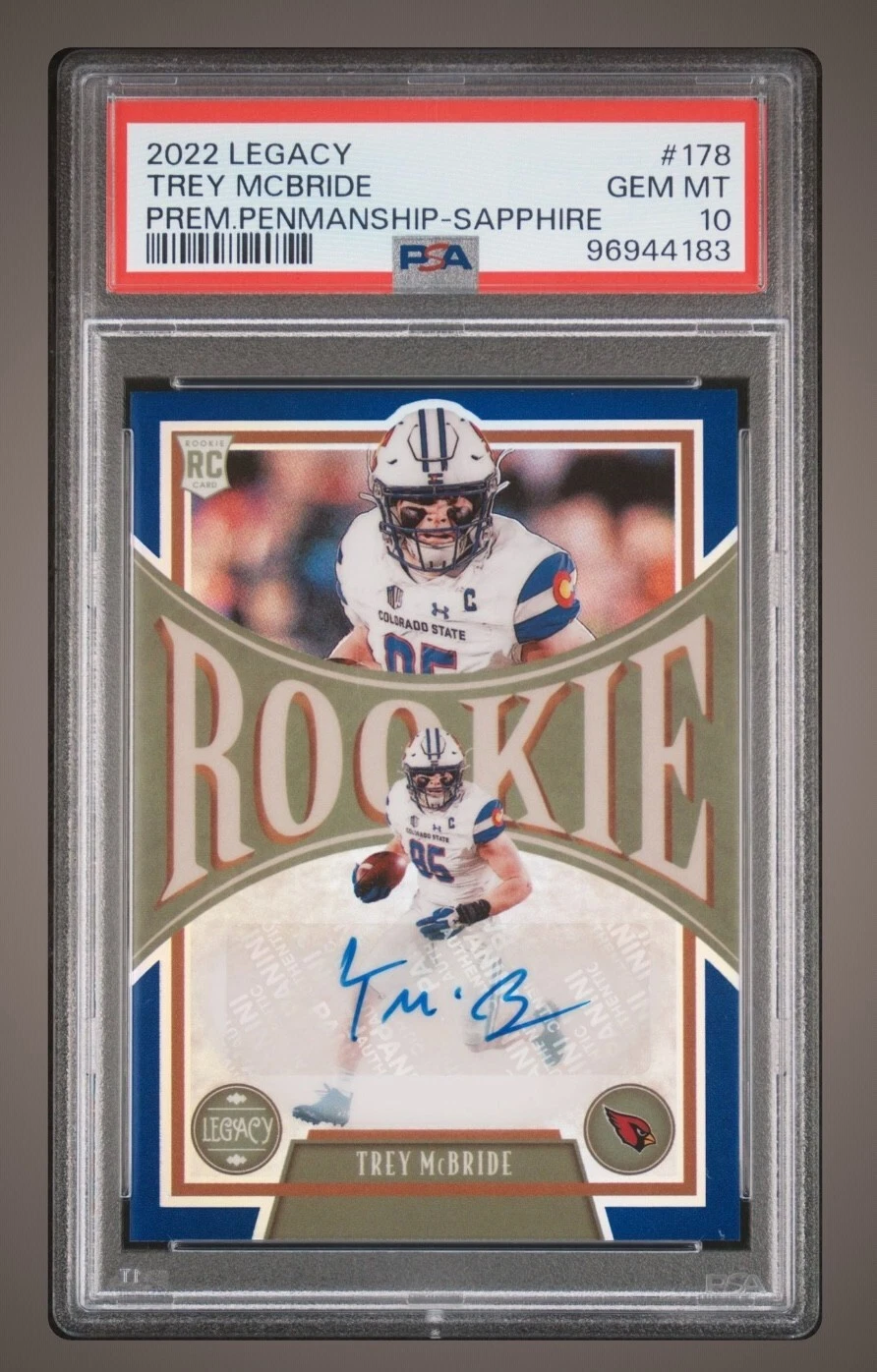 Trey McBride Panini Legacy #178 Premium Penmanship-Sapphire