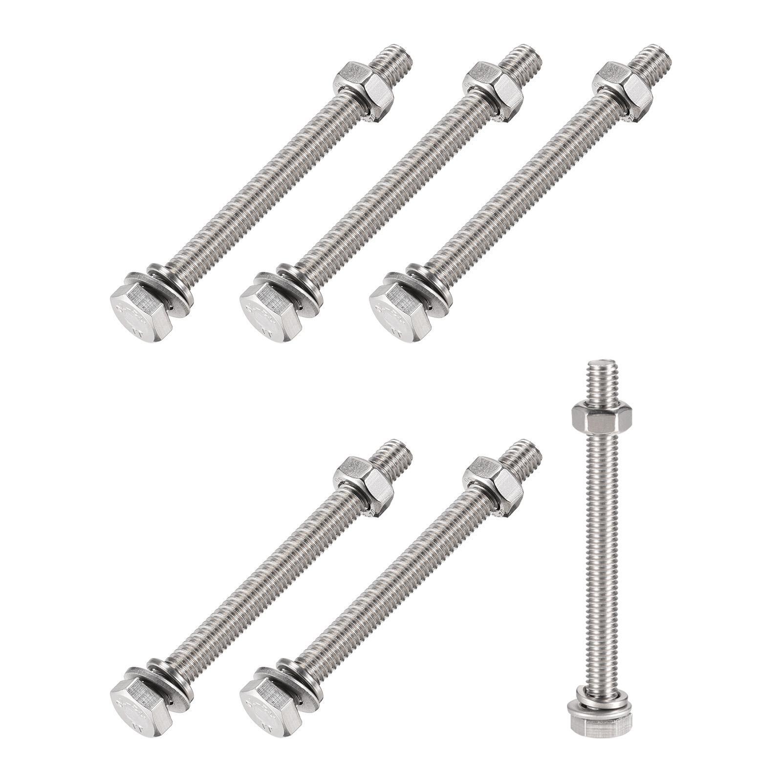 M6x75mm Hex Head Screws, Bolts, Nuts, Flat Washers, and Lock Washers Kit – 6 Sets for Secure Fastening and Versatile Assembly