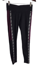 Pink Victoria's Secret Cozy Black/Burgundy Pull On Leggings Logo Size Small