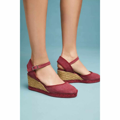 anthropologie for castaner comino wedge espadrilles | color: raspberry | 38