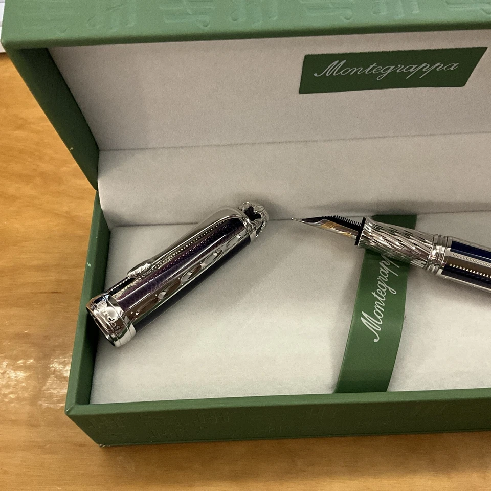 PLUMA ESTILOGRÁFICA MICHEL PERCHIN AZUL Y RODIO ACANALADA EDICIÓN LIMITADA Foto 4 de 4